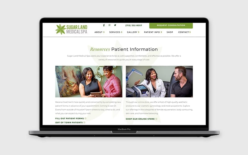 Dr. Evans of Sugarland MedSpa has a diverse patient demographic and the website includes imagery that represents the diversity of the patients she sees in her practice.